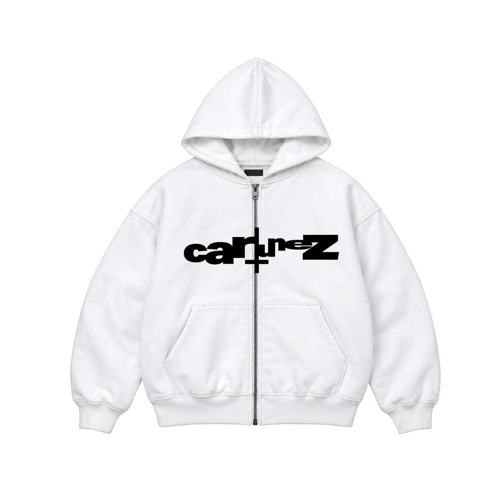 Cartunez White Zip-up - Black Logo